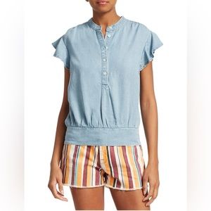 FRAME Smocked Flounce Blouse